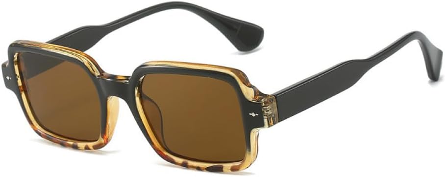 

Модные двухцветные солнцезащитные очки для женщин в винтажном стиле с заклепками, защита от УФ-излучения UV400, для мужчин – прозрачная оправа LVTFCO, Black Leopard Tea