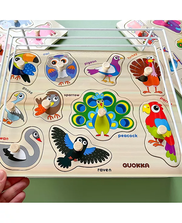 6 деревянных пазлов для малышей 1-3 лет с подставкой - алфавит, цифры, животные Quokka, alphabet, numbers and animals — фото 4
