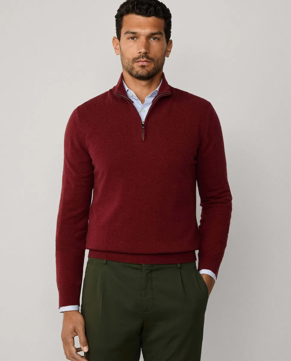 

Свитер из смесовой мериносовой шерсти и кашемира с молнией Hackett, красный