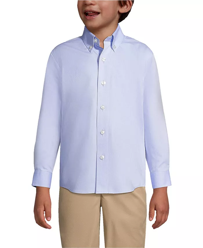 

Длинный рукав для старших мальчиков, рубашка без глажки Pinpoint Dress Shirt Lands' End, синий