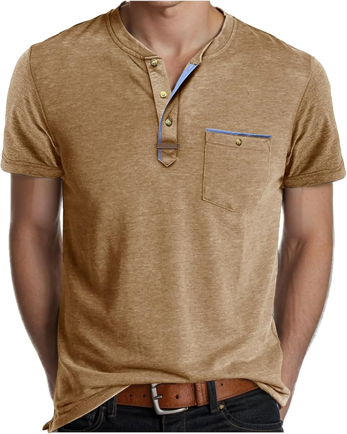 

Мужская футболка Henley с коротким рукавом и карманом MBDWWLC