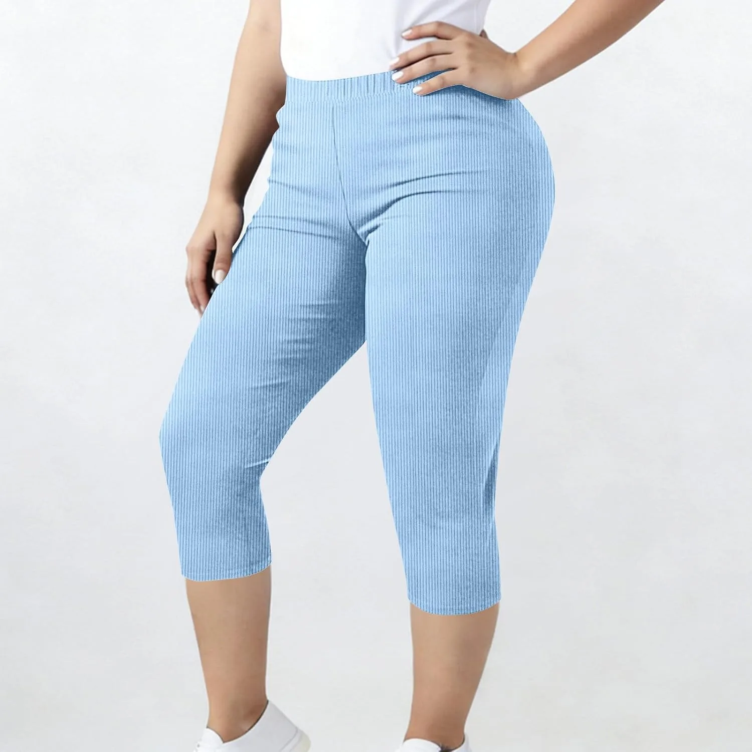 Женские капри для йоги Plus Size с рифленой эластичной талией — фото 2