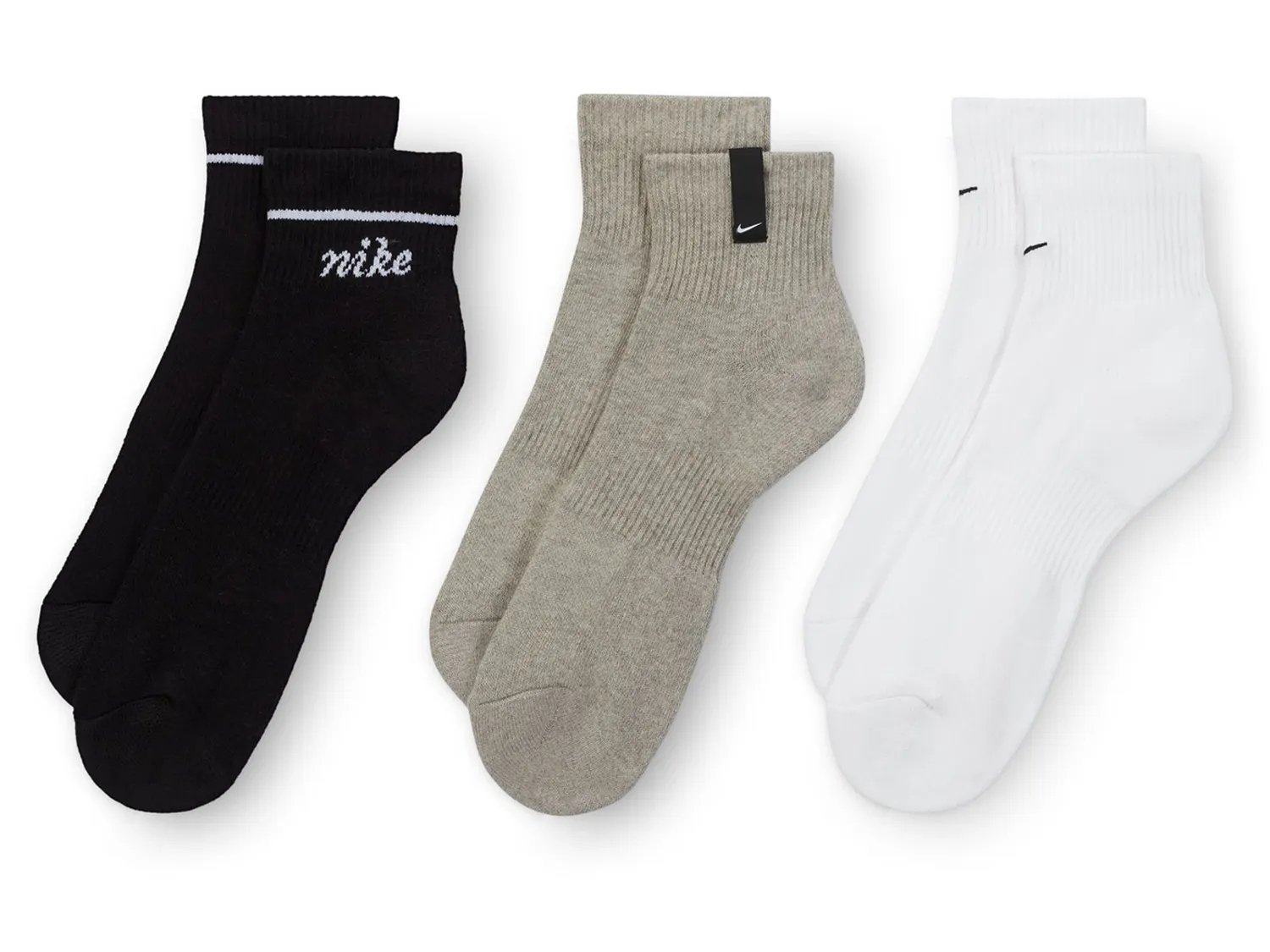 Носки Nike Logo Women's Quarter Ankle Socks - 3 Pack, черный/белый/серо-коричневый — фото 2