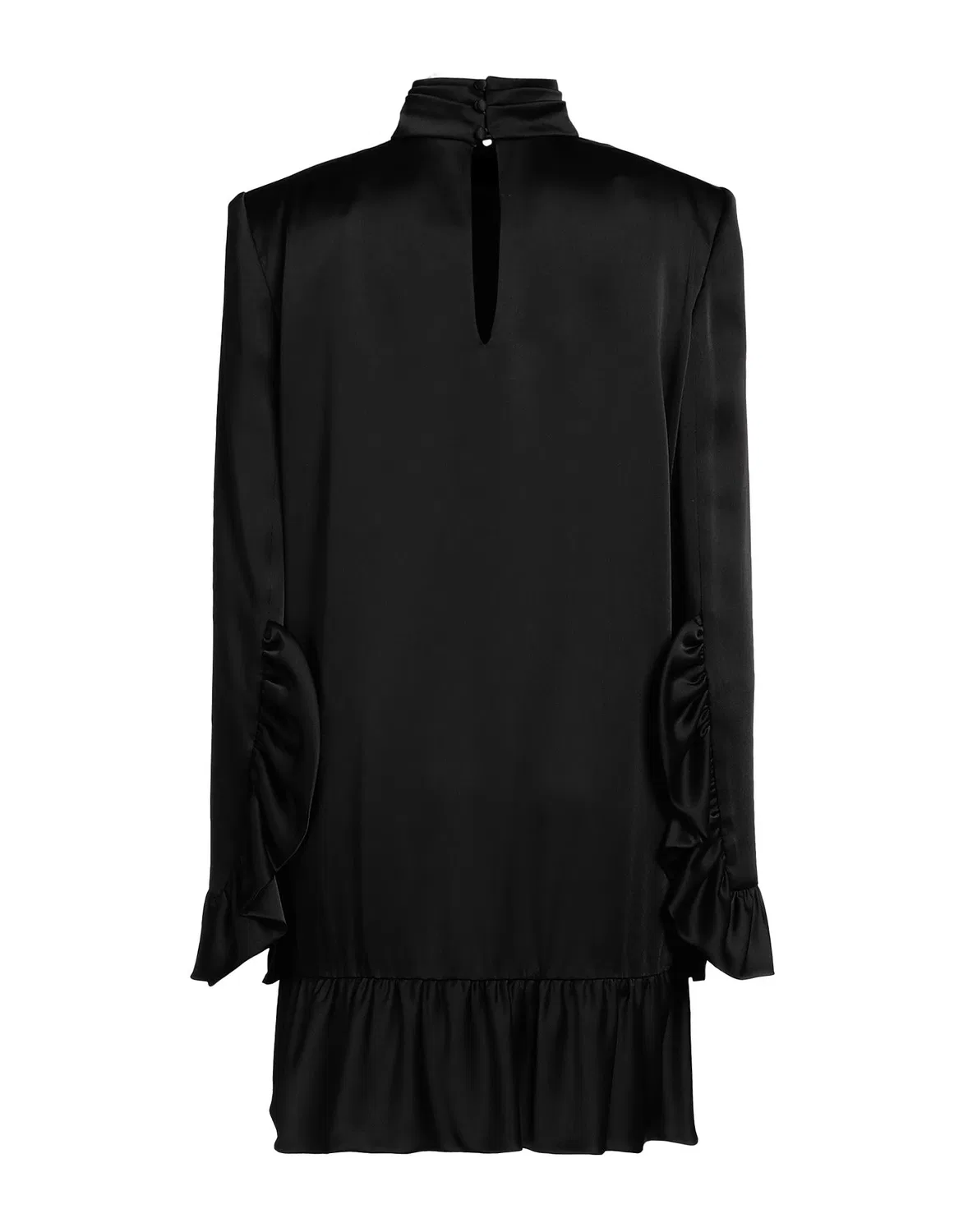Платье мини из сатина с рюшами SAINT LAURENT черное — фото 2