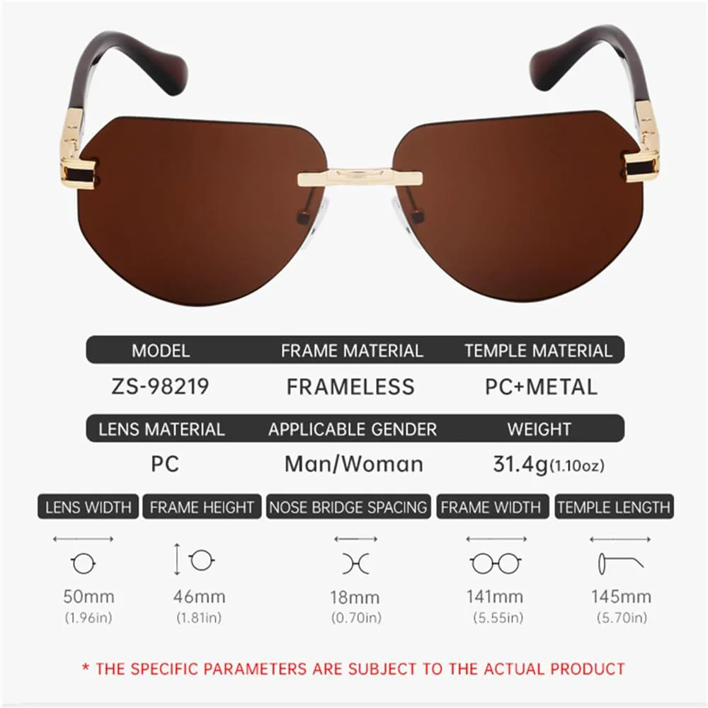 

Винтажные солнцезащитные очки без оправы для мужчин, солнцезащитные очки без оправы неправильной формы для женщин, очки с защитой от УФ-излучения UV400 VFDHN, 6