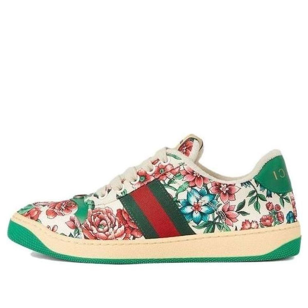 Кроссовки screener floral print sneakers 'white pink green' Gucci, белый