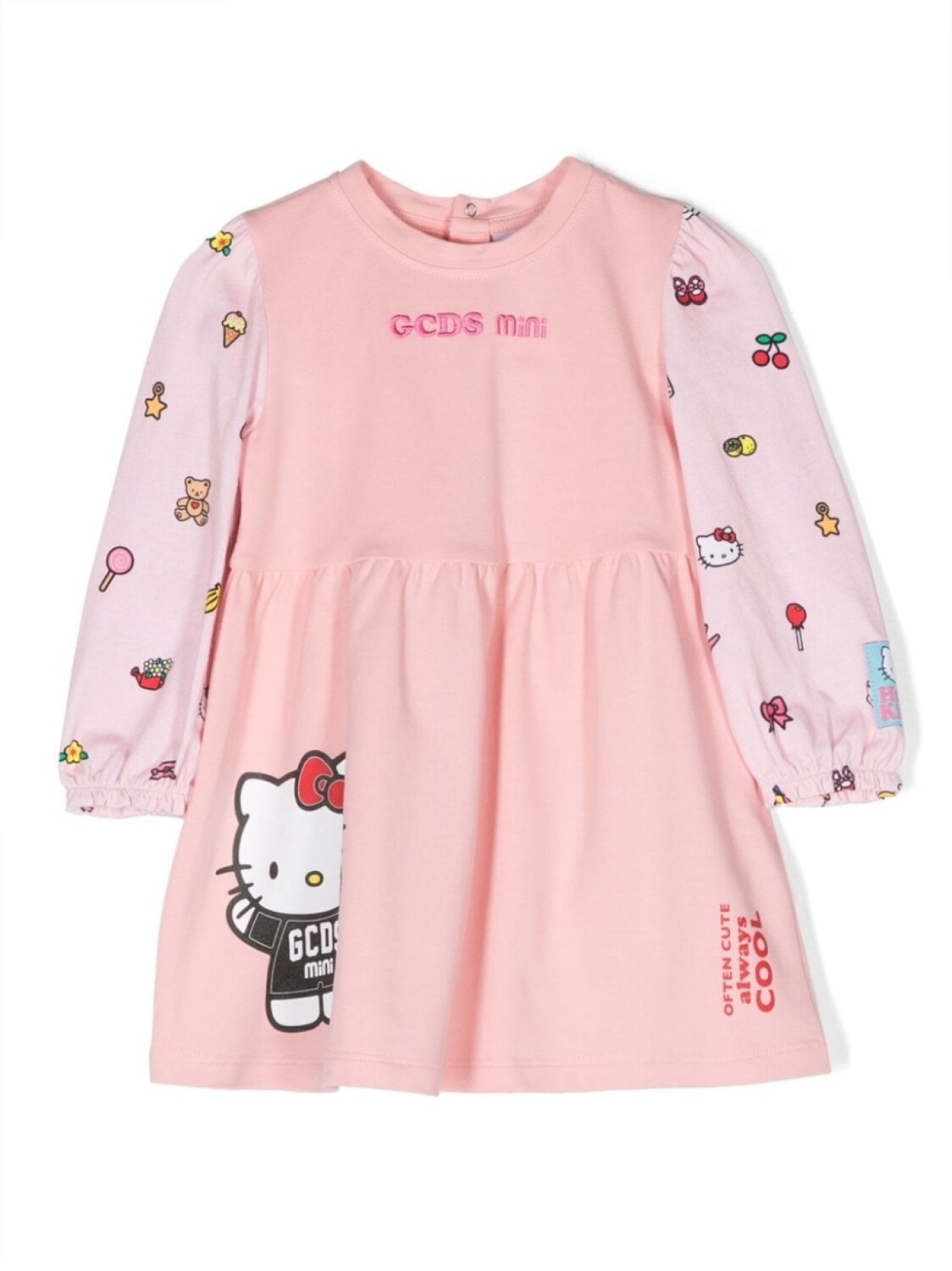 

Gcds Kids платье с длинными рукавами и вышитым логотипом, розовый