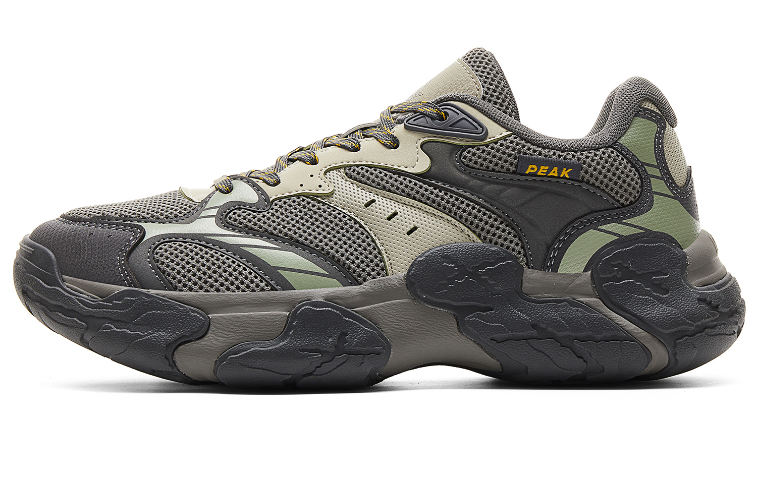 

PEAK Кроссовки Cushioning Coverage Abrasion Resistant Slip Resistant Low Top Chunky Sneakers Men's Gray Green