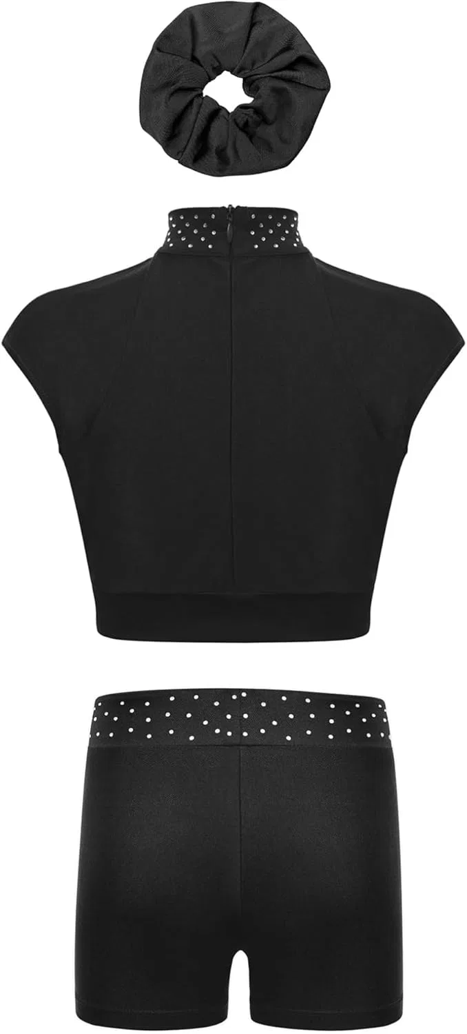 Детский спортивный комплект с пайетками Hularka, топ и шорты, Black — фото 2