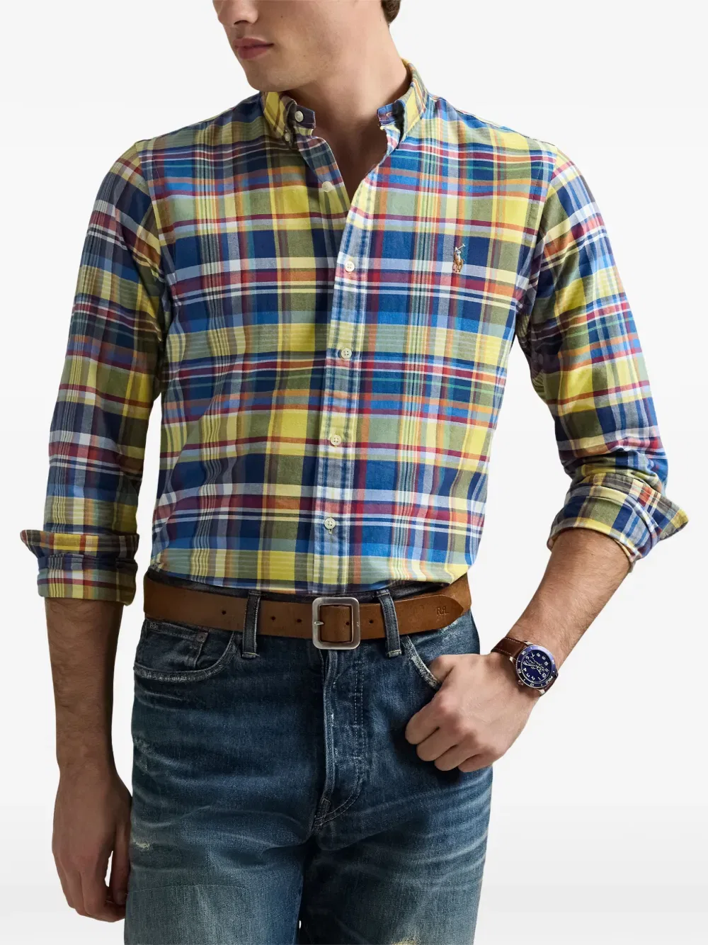 Рубашка в клетку с длинными рукавами Polo Ralph Lauren, желтый — фото 3