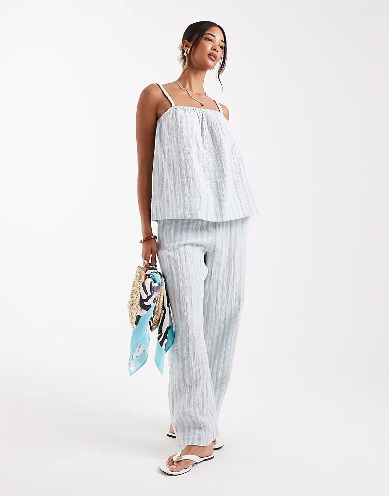 

Комбинируемые хлопковые брюки Vero Moda в зеленую полоску