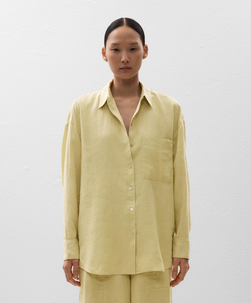 

Расслабленная рубашка из 100% льна Oysho, цвет Washed Lime