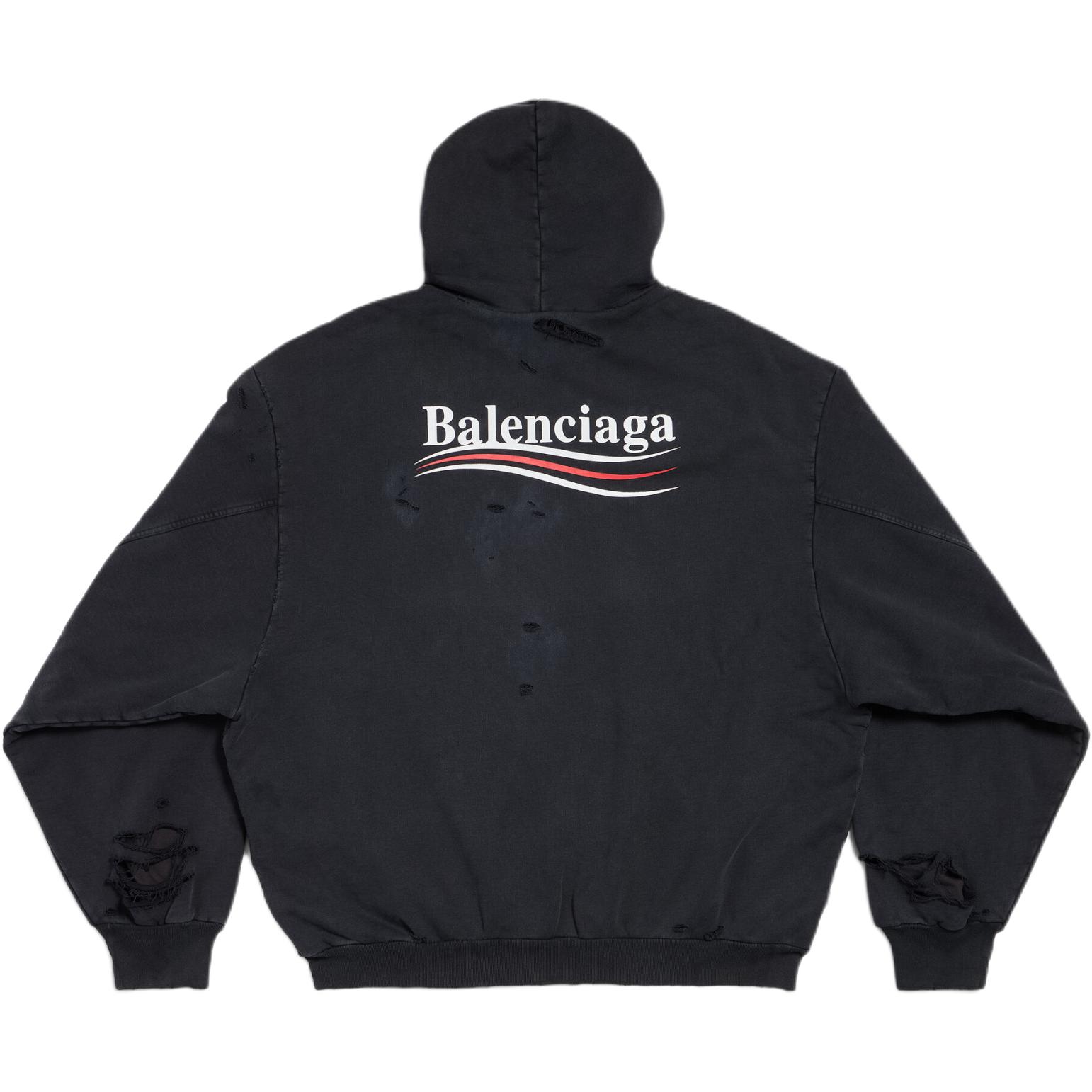 Худи с принтом логотипа и эффектом поношенности Balenciaga, черный — фото 3