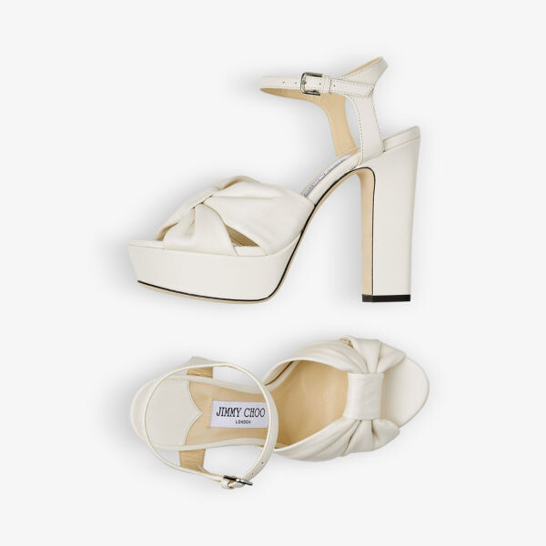 Кожаные туфли на платформе Heloise 120 с завязанными ремешками Jimmy Choo, цвет latte — фото 2