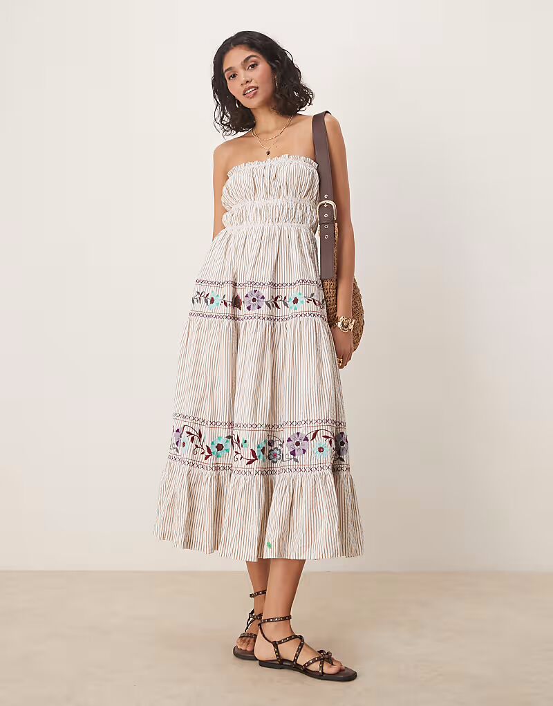 

Платье-бандо макси Free People Kalani в полоску цвета слоновой кости