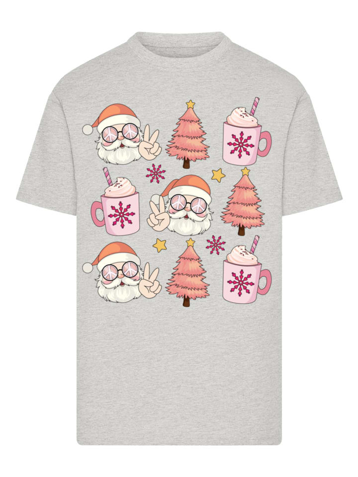 

Футболка Рождественская елка в стиле хиппи, Санта-Клаус цвета серый вереск F4NT4STIC