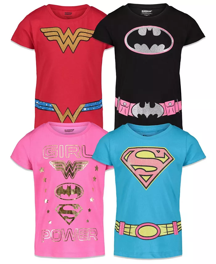 

Футболки для девочек DC Comics, набор из 4 штук (размеры от 2T до 18-20) Justice League, мультиколор