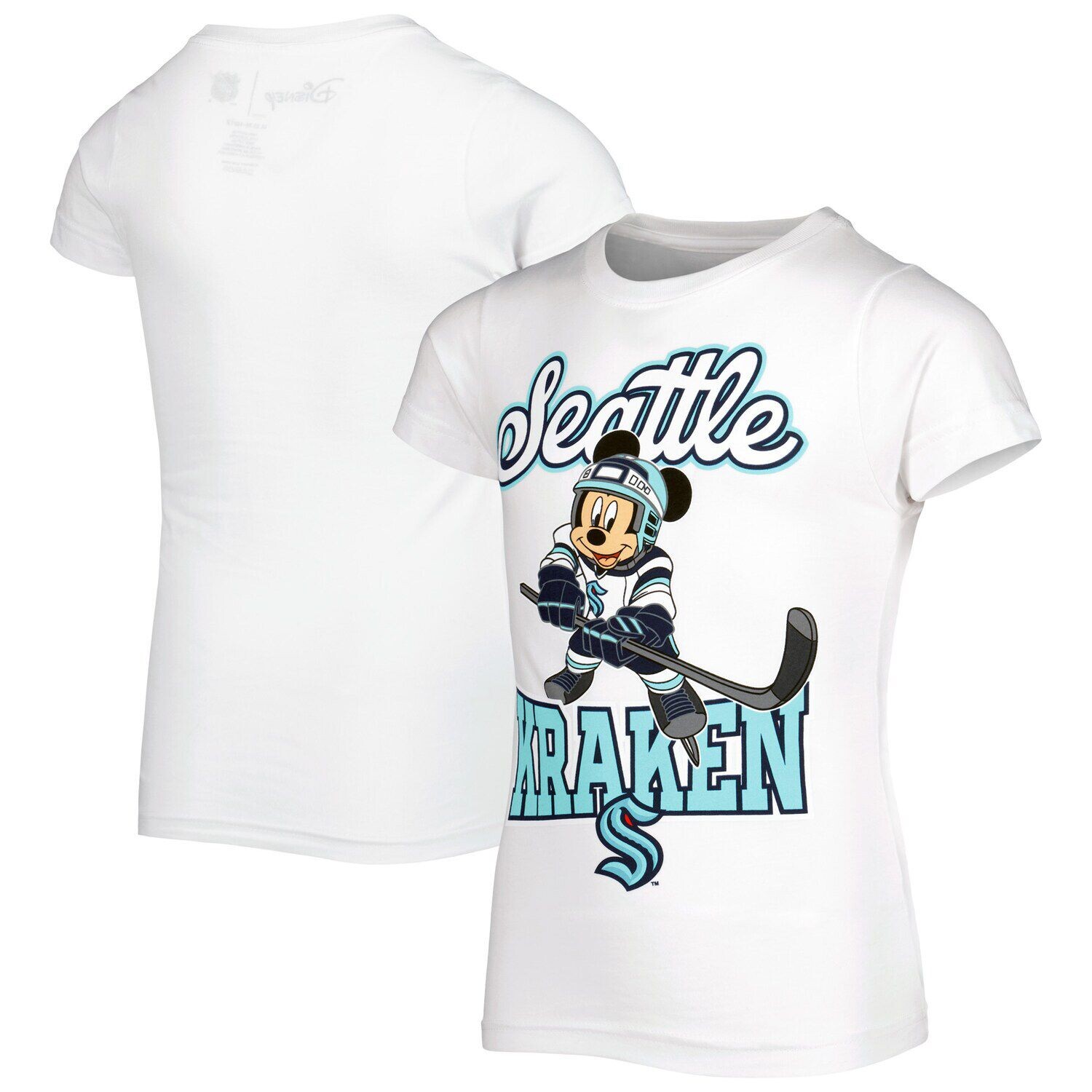 

Молодежная белая футболка Seattle Kraken Mickey Mouse Go Team Go для девочек Outerstuff, Белый, Молодежная белая футболка Seattle Kraken Mickey Mouse Go Team Go для девочек Outerstuff