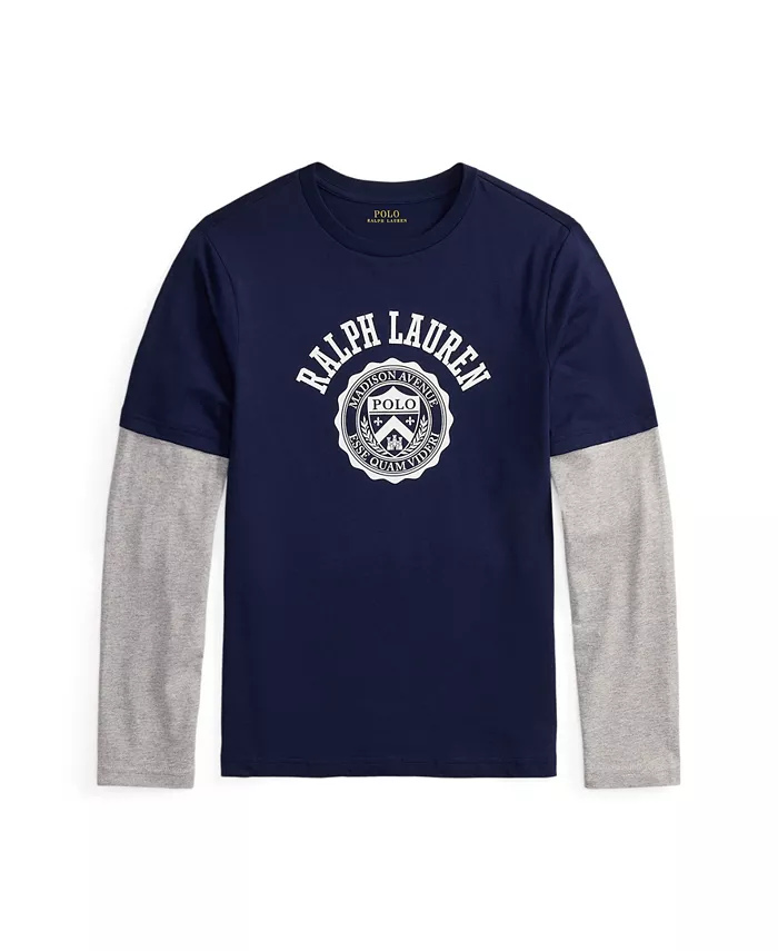 

Футболка с логотипом Big Boys из хлопка и многослойным эффектом Polo Ralph Lauren, синий