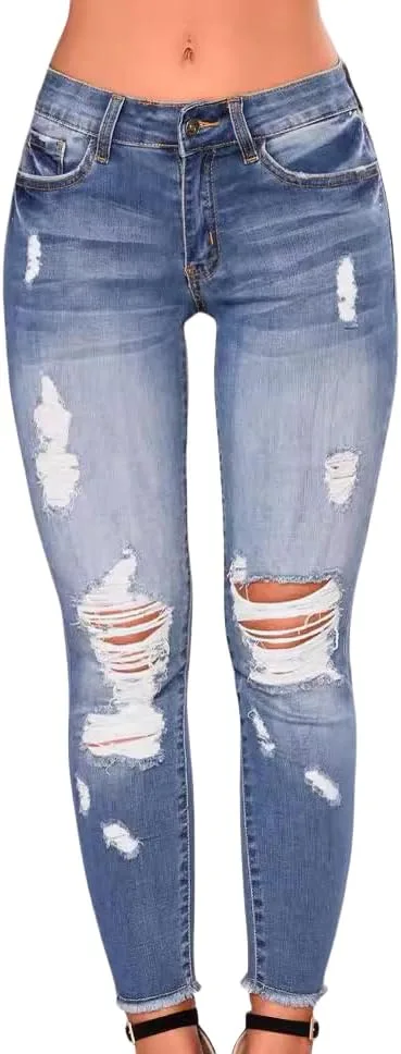 

Женские джинсы Skinny Stretch с потертостями, Slim Fit и высокой посадкой