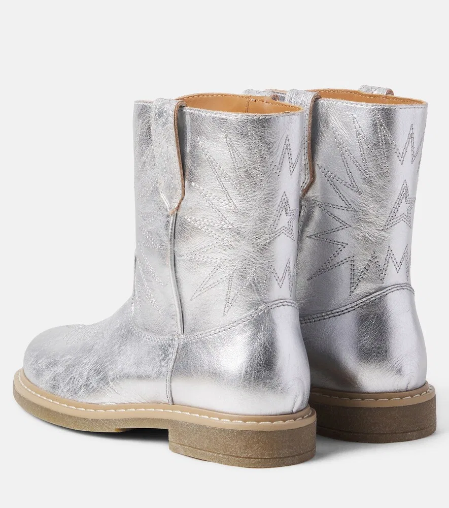 Металлические кожаные ковбойские сапоги Wish Star Biker Golden Goose Kids, серебро — фото 3