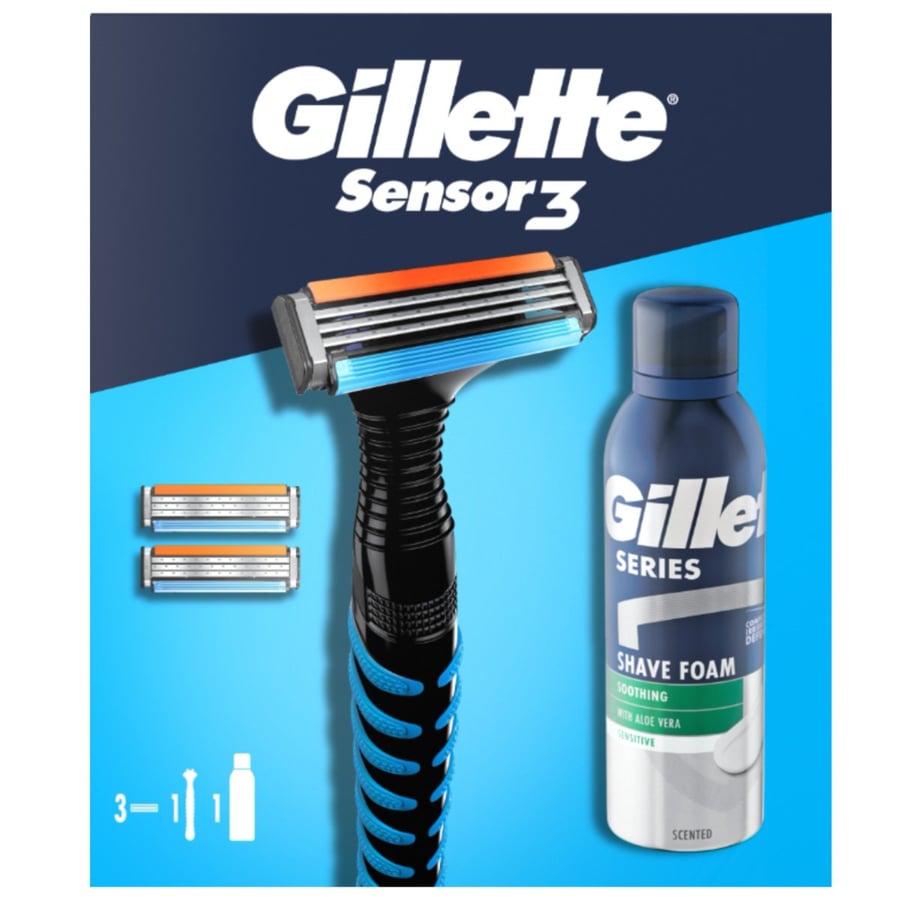 

Бритва Gillette Sensor3 с 3 картриджами Пена для чувствительного бритья 200 мл Gilette