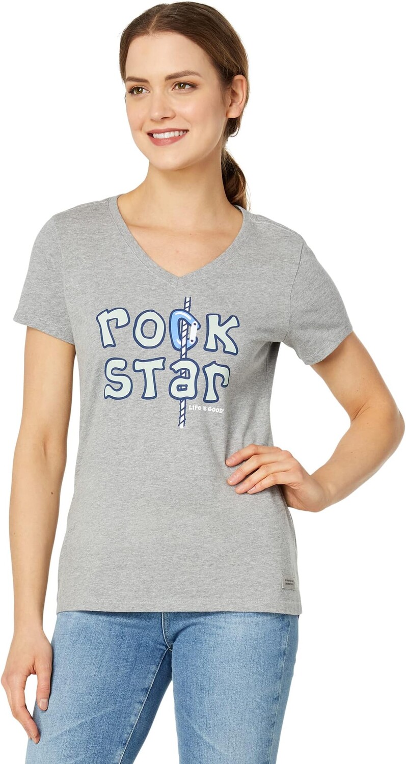 

Рубашка Life is Good Rock Star Short Sleeve Crusher Vee, цвет Heather Gray