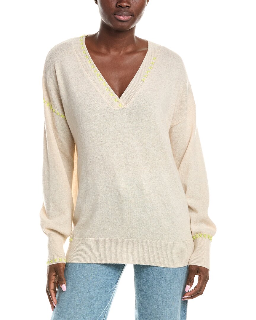 

Бродье Кашемир Вязка Варсити V-образный вырез кашемировый свитер Brodie Cashmere, белый