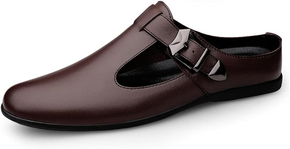 

Мужские мюли CHICLOVEY без задника, сандалии с открытой спиной, дышащая кожаная обувь с вырезами, лоферы на подскальзывание, коричневый