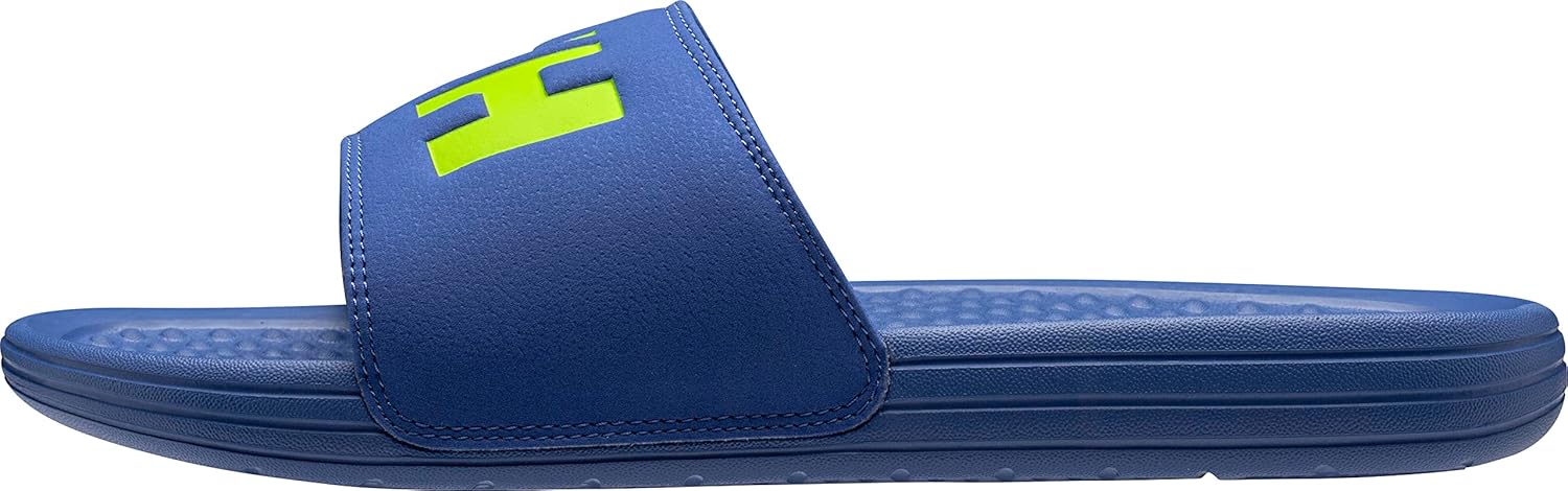 Helly-Hansen H/H Slide мужские повседневные удобные сандалии, легкий стеганый ремешок, крупный логотип, пляжная обувь для бассейна Helly Hansen, 563 Olympian Blue/Azid Lime — фото 2