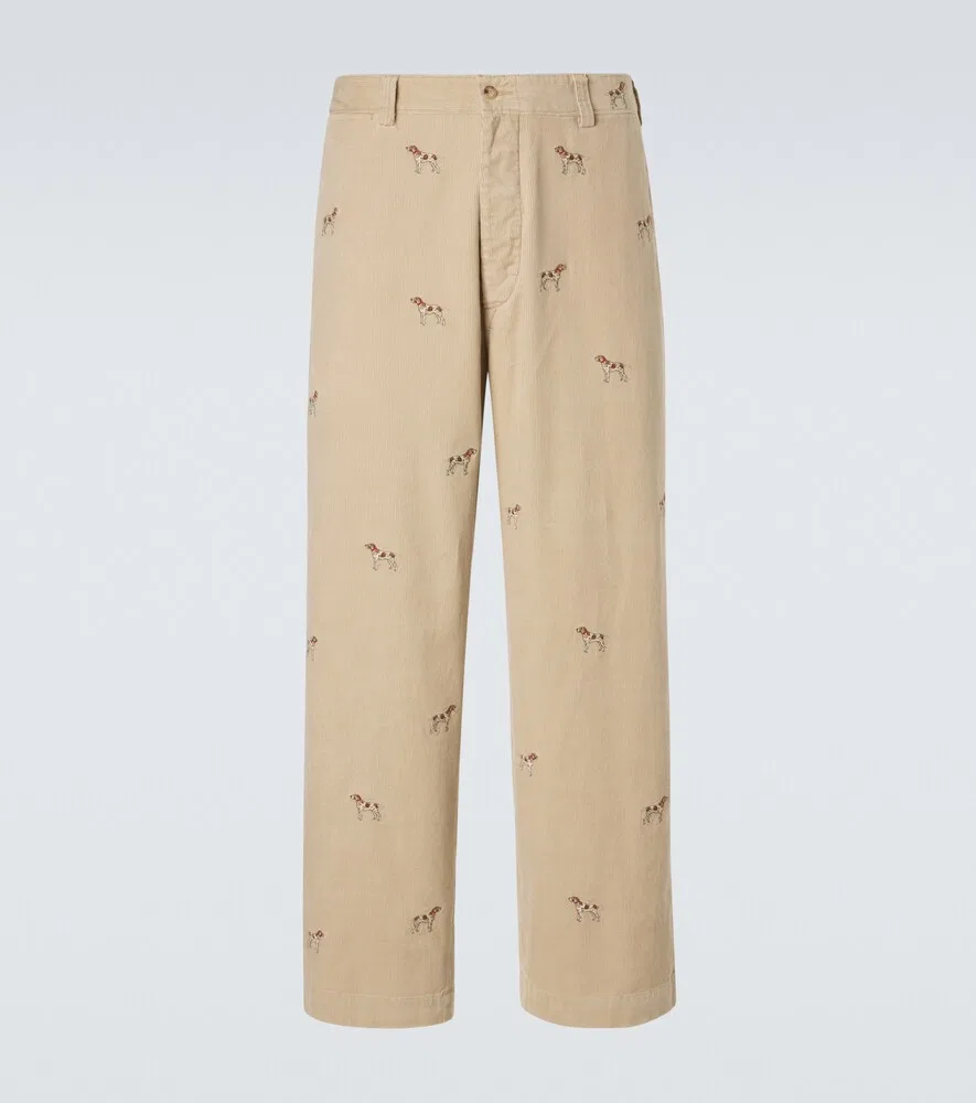 Вышитые хлопковые вельветовые прямые брюки Polo Ralph Lauren, бежевый