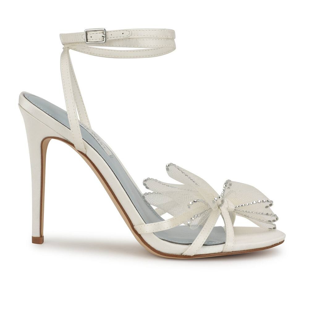 Женские модельные босоножки на каблуке-шпильке Nine West Minky Bridal, цвет White Satin — фото 2
