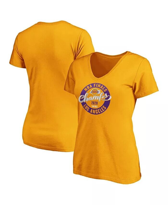 

Женская футболка Gold Los Angeles Lakers 2020 NBA Finals Champions Zone со шнуровкой и v-образным вырезом Fanatics