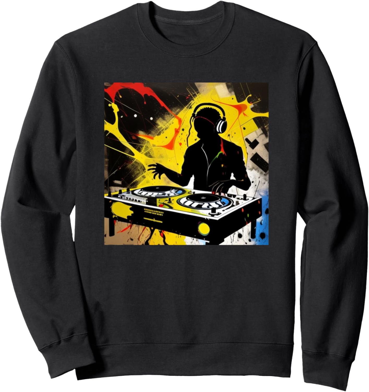 

Толстовка с изображением красочного силуэта диджея и проигрывателя Dj Turntable Discjockey Men Women Kids | Boys Gift, черный