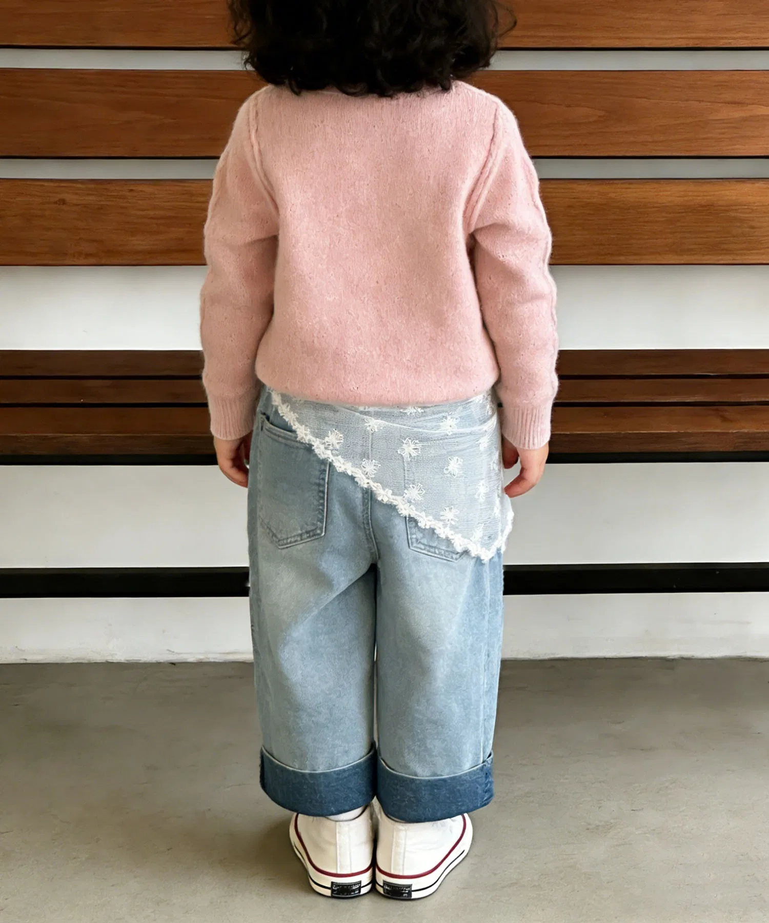 【aimoha-KIDS-】Детские джинсовые брюки с кружевным платком — фото 4