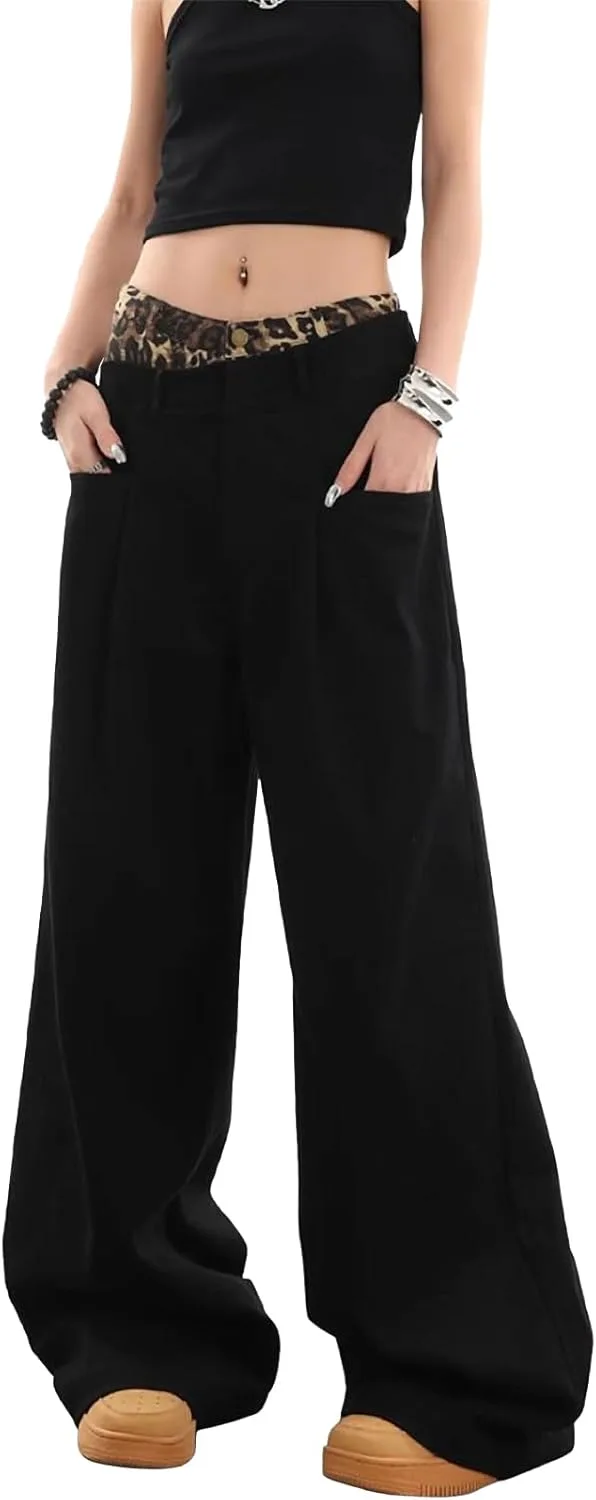 

Женские джинсы Baggy Boyfriend Y2K с леопардовым принтом и двойной талией Zeavitt