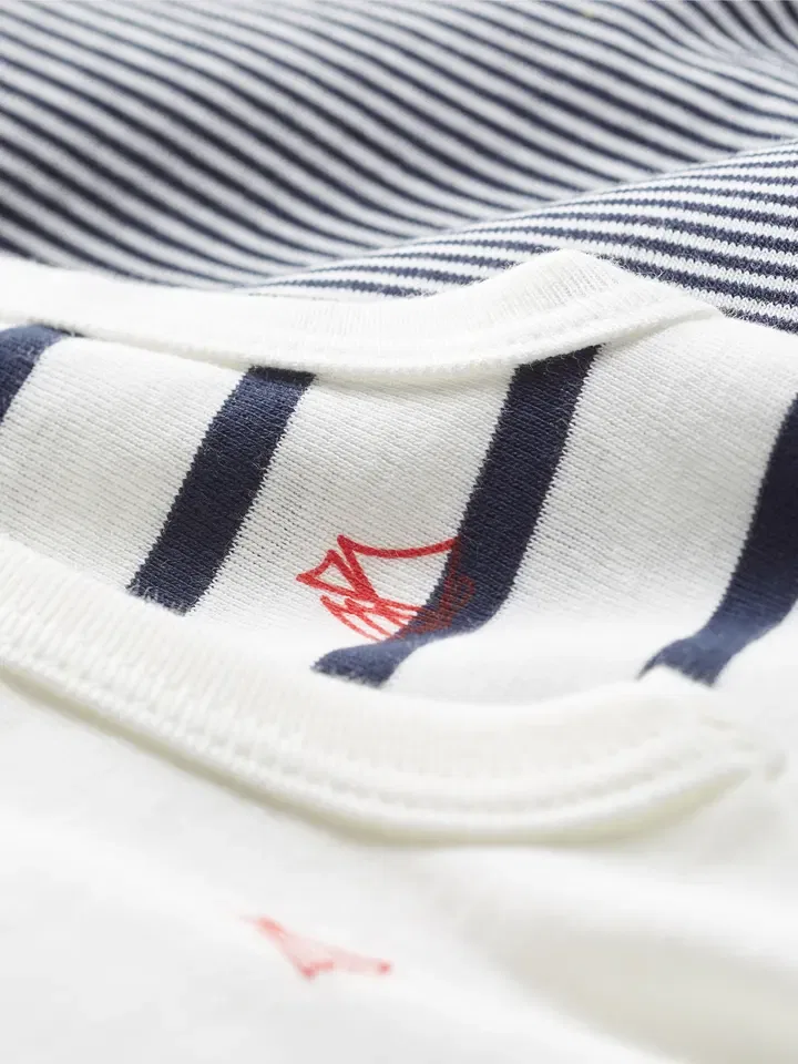 Боди, 3 шт., PETIT BATEAU, белый/темно-синий — фото 3