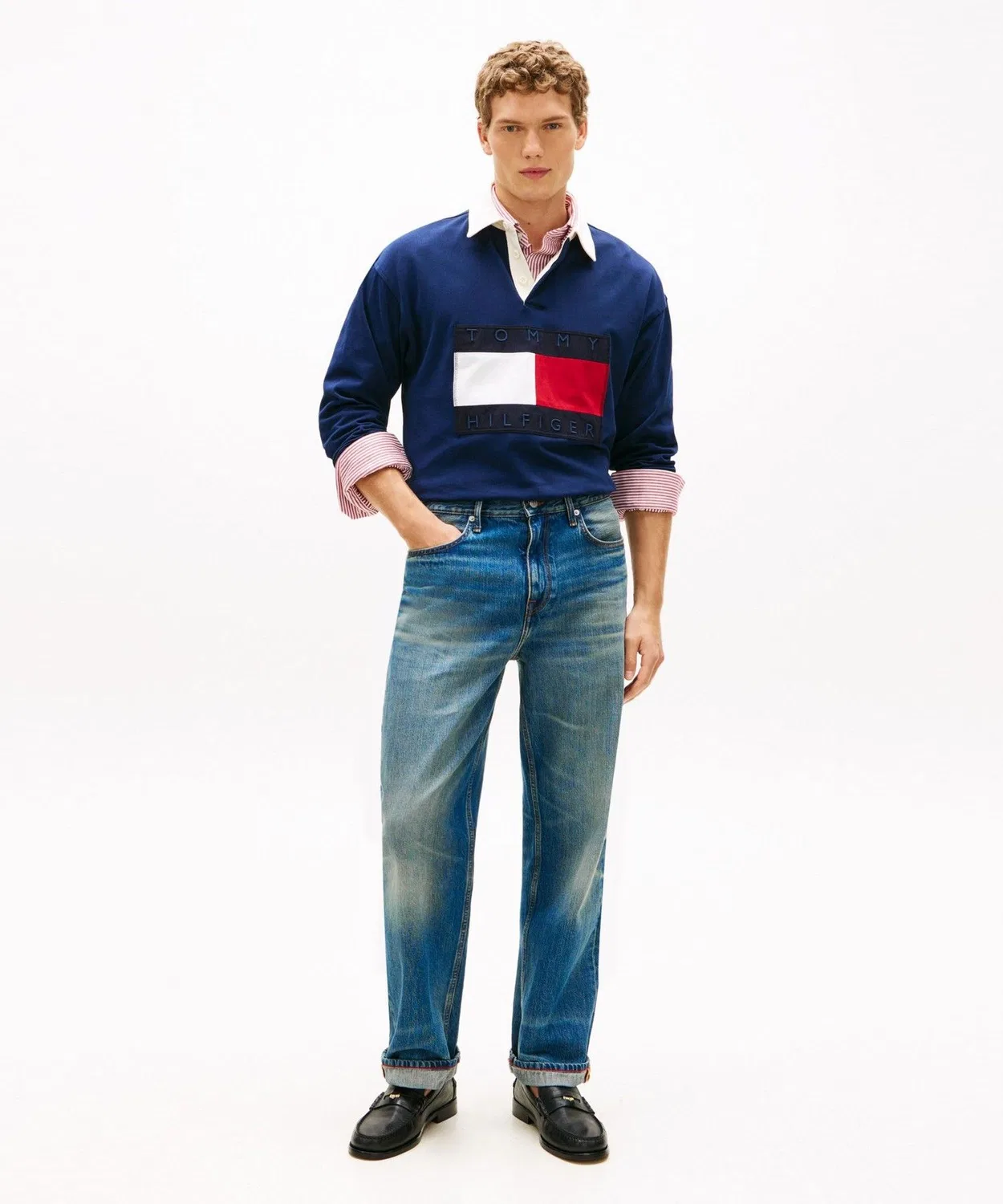 Рубашка с флагом, оверсайз, Tommy Hilfiger, длинный рукав, тёмно-синий — фото 3