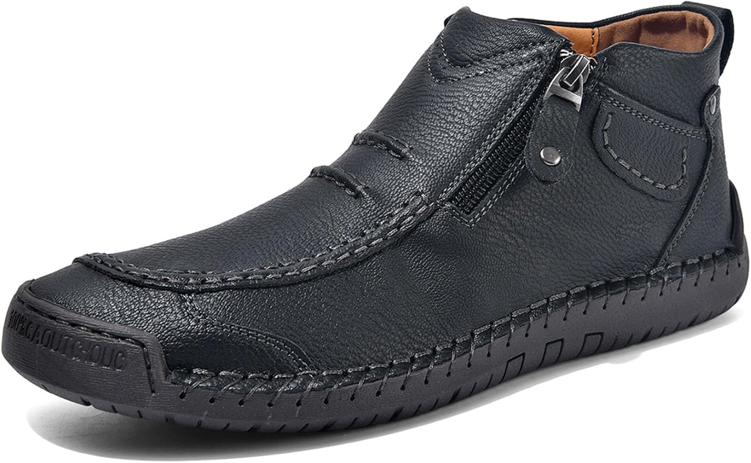 

Мужские классические винтажные ботинки на боковой молнии, ручная строчка, комфортные, противоскользящие, повседневные лоферы, высокие туфли для улицы и вождения, на плоской подошве Zppordmr, черный