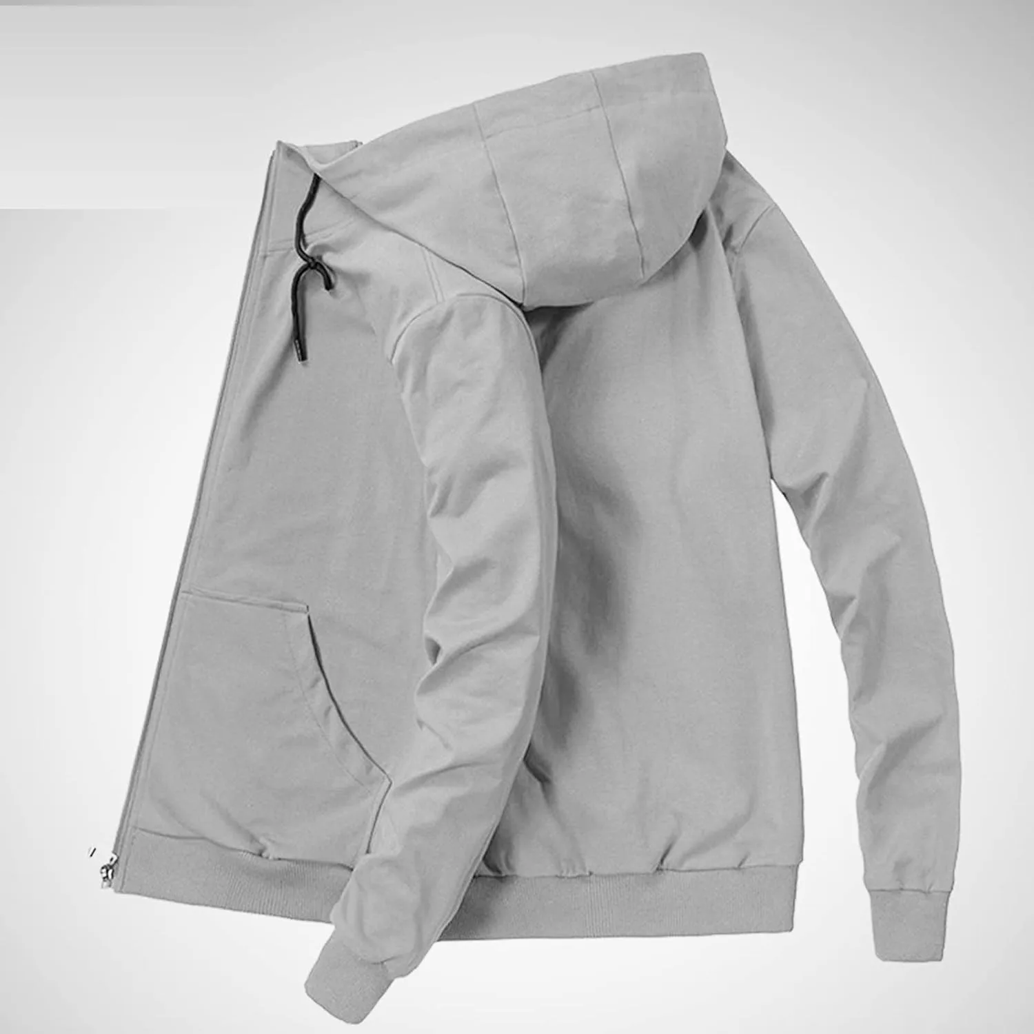Мужская повседневная худи на молнии slim fit теплая однотонная базовая толстовка легкая с длинным рукавом и карманом — фото 3
