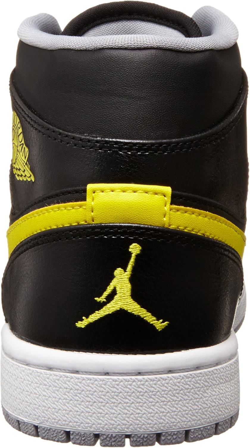 Баскетбольные кроссовки Air Jordan Nike Air 1 Mid, черные/ярко-желтые/серые, Mid Black/Vibrant Yellow/Gray — фото 3