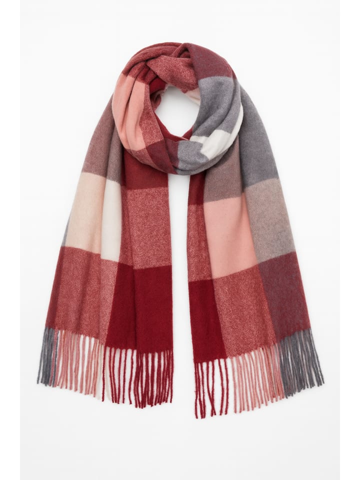 

Мягкий вязаный шарф с бахромой и геометрическим узором в бордовом цвете. Faera