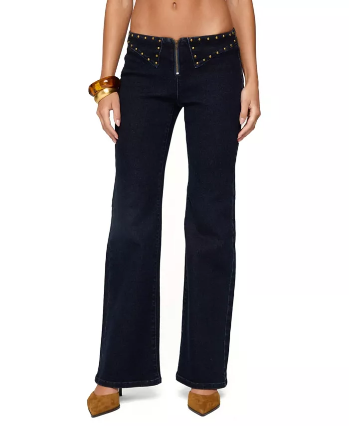 

Женские джинсы Carys с заклепками, низкой посадкой и расклешенными штанинами Edikted, синий