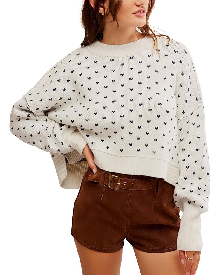

Свитер Free People Pattern Easy Street Crop, цвет White Navy Combo