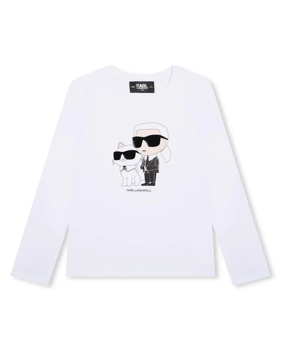

Футболка с длинными рукавами для девочки с рисунком спереди Karl Lagerfeld Kids, белый