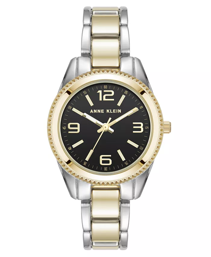 

Женские часы Quartz Bold с монетным краем и черным двухцветным металлическим корпусом, 32 мм Anne Klein