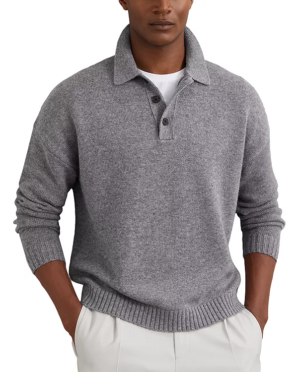 

Свитер свободного кроя с наполовину застежкой на пуговицы Reiss, серый