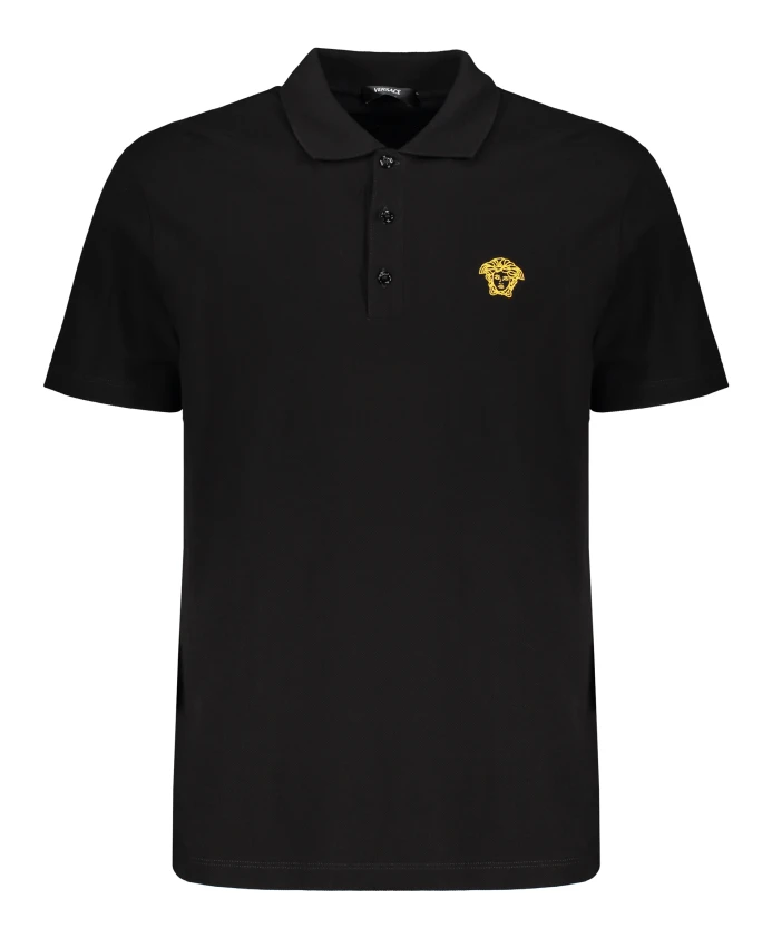 

Вышитая хлопковая рубашка-поло с логотипом. Versace, черный