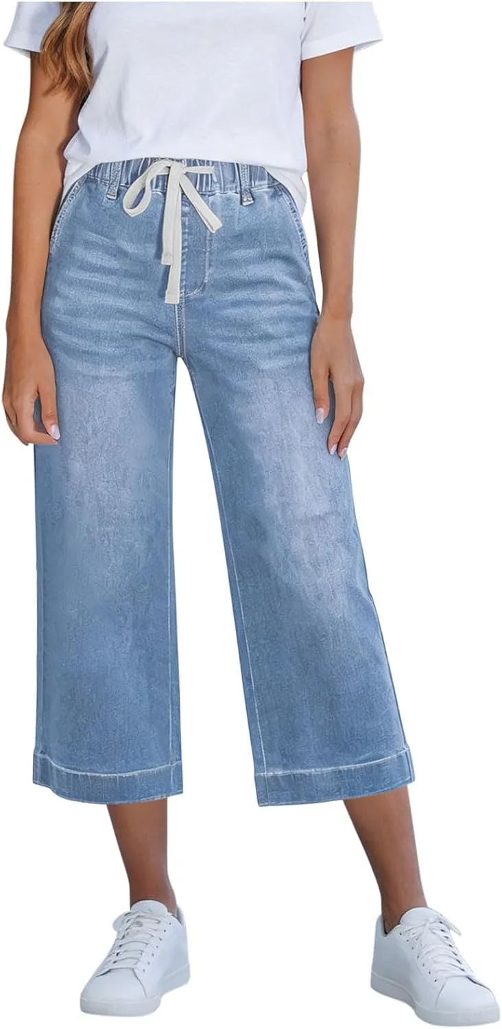 

Джинсы-капри для женщин с эластичным поясом на шнурке FULILYEO