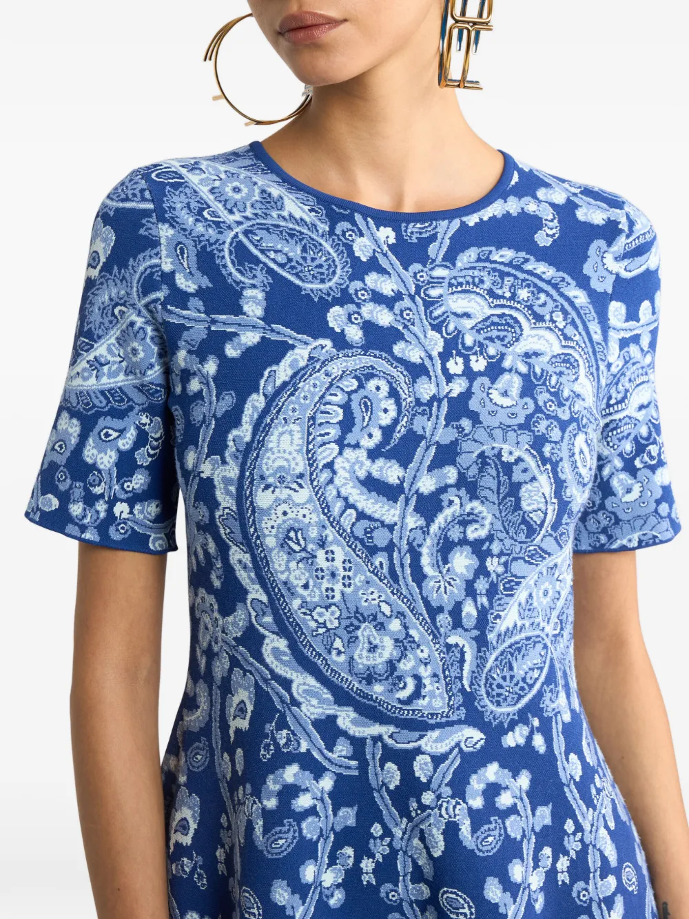Мини-платье из жаккарда с цветочным и пейсли узором Etro, синий — фото 4